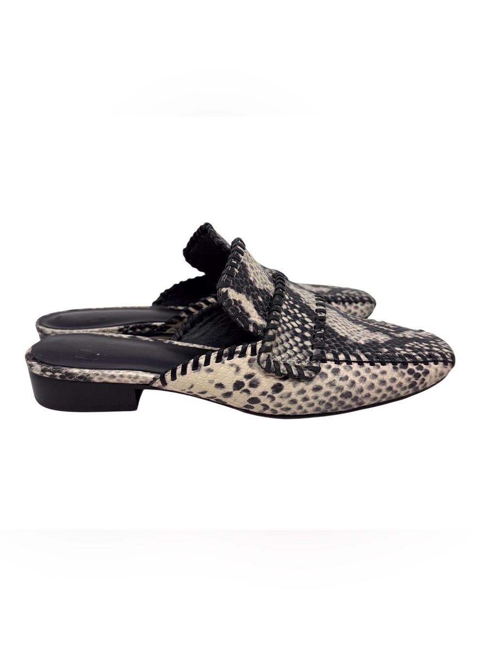 PAIGE whipswitch Eden Black/White Snakeskin Print/texture Mule/loafer size 6.5